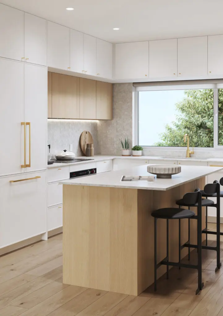 Morrison Walk cloud-themed kitchens are fresh and bright.