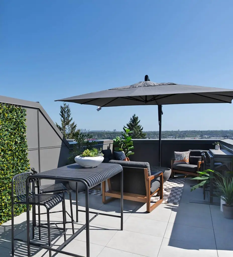 Morrison Walk Rooftop Patios with views of the Vancouver Skyline